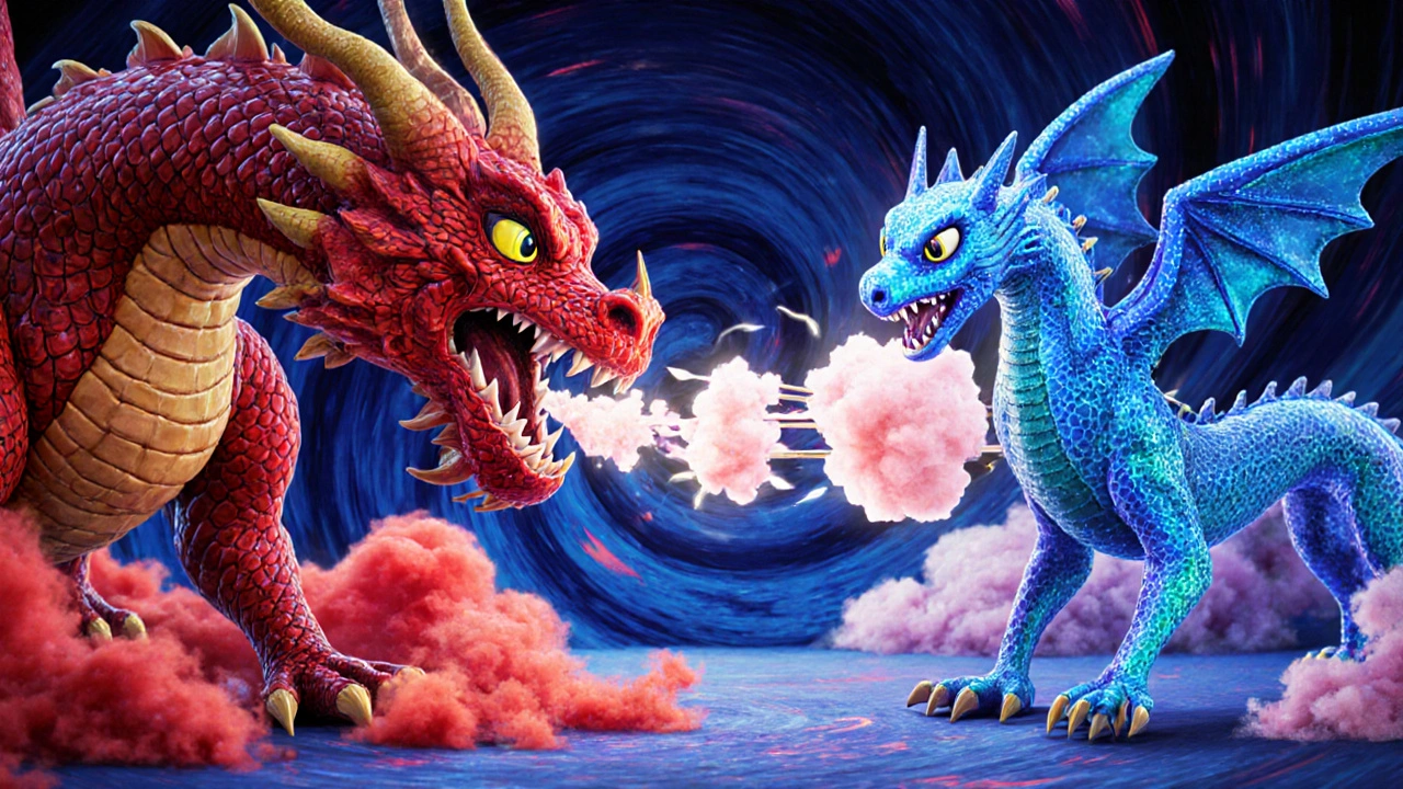 Dragone COX‑2 rosso combatte un serpente albrije ibuprofene che lo colpisce con frecce luminose.