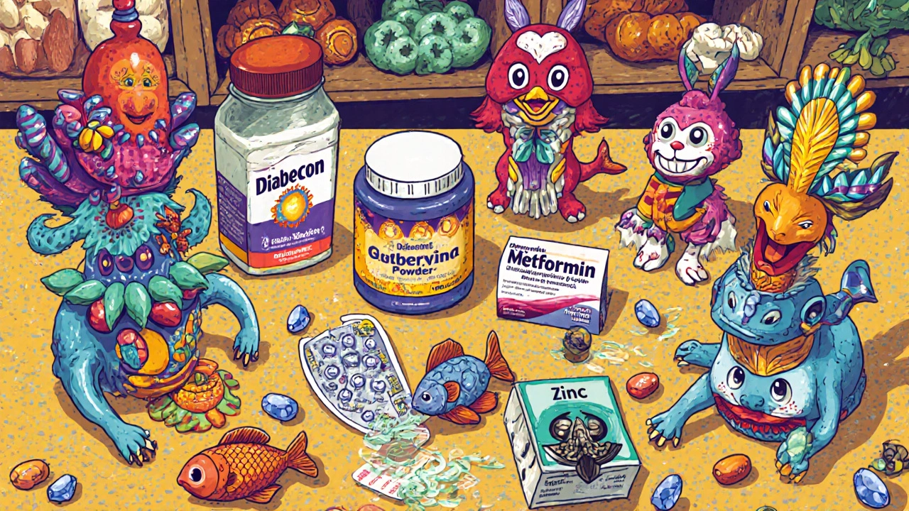 Scena di mercato con diversi integratori trasformati in creature Alebrije.