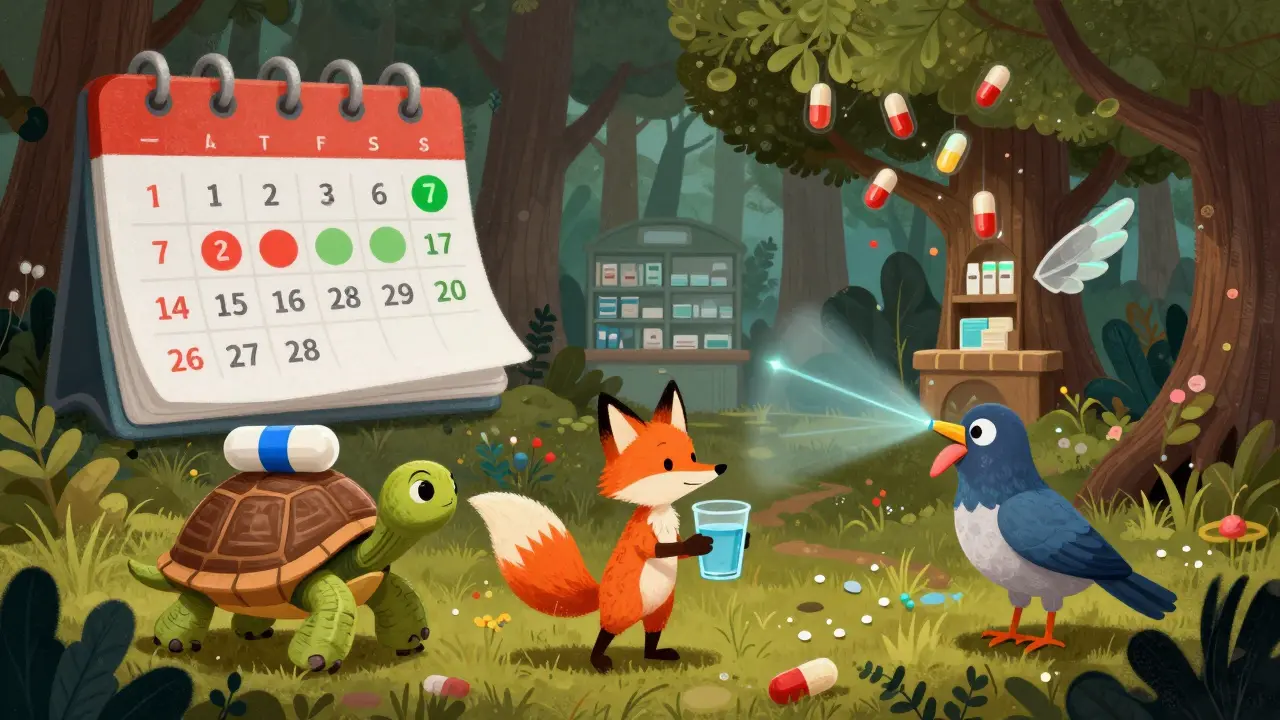 Clinica magica con animali spirituali che aiutano pazienti a ripristinare il gusto, in stile Alebrije.