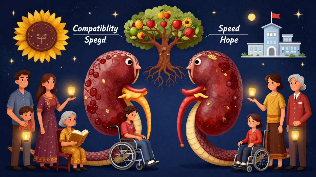 Due serpenti che scambiano reni luminosi in un circolo di aiuto, con famiglie che sostengono il processo.