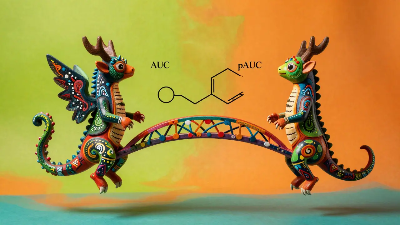 Due creature Alebrije speculari collegate da un ponte matematico colorato.