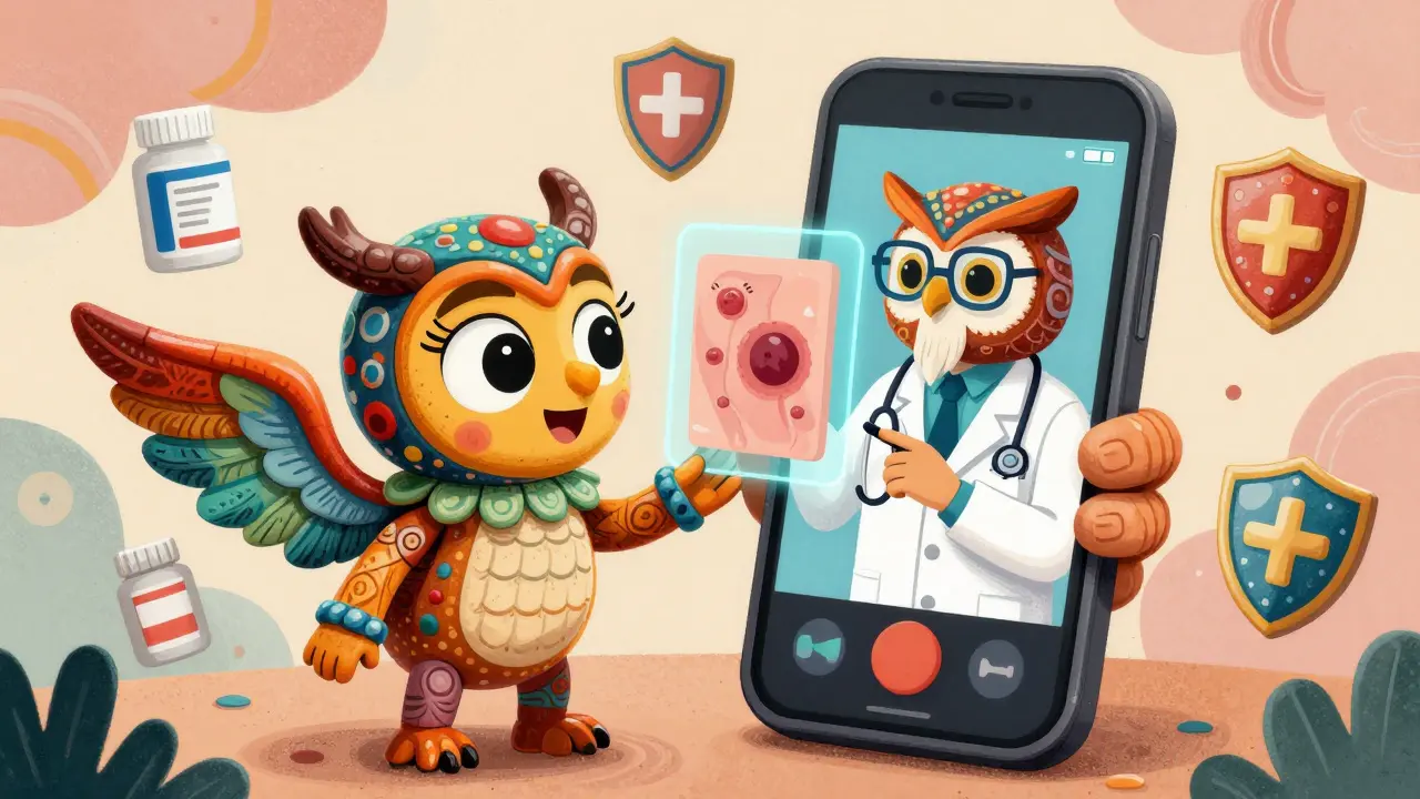 Telemedicina illustrata: dottore impagliato consulta paziente su smartphone magico