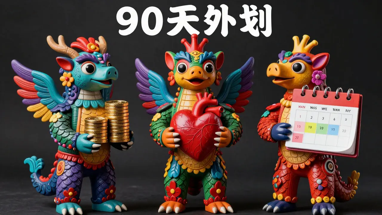 Tre alebrijes simboleggiano risparmio e salute