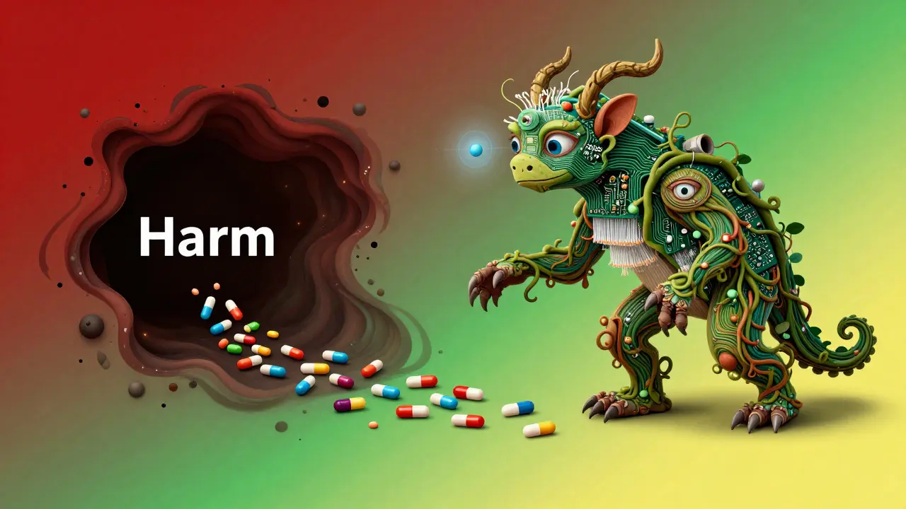 Stile Alebrije: creatura tecnologica guida le pillole lontano dal pericolo