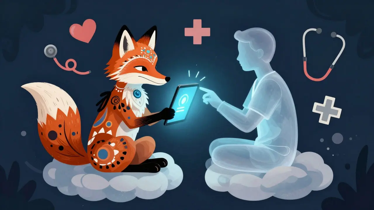 Volpe Alebrije che offre consulenza telemedica digitale
