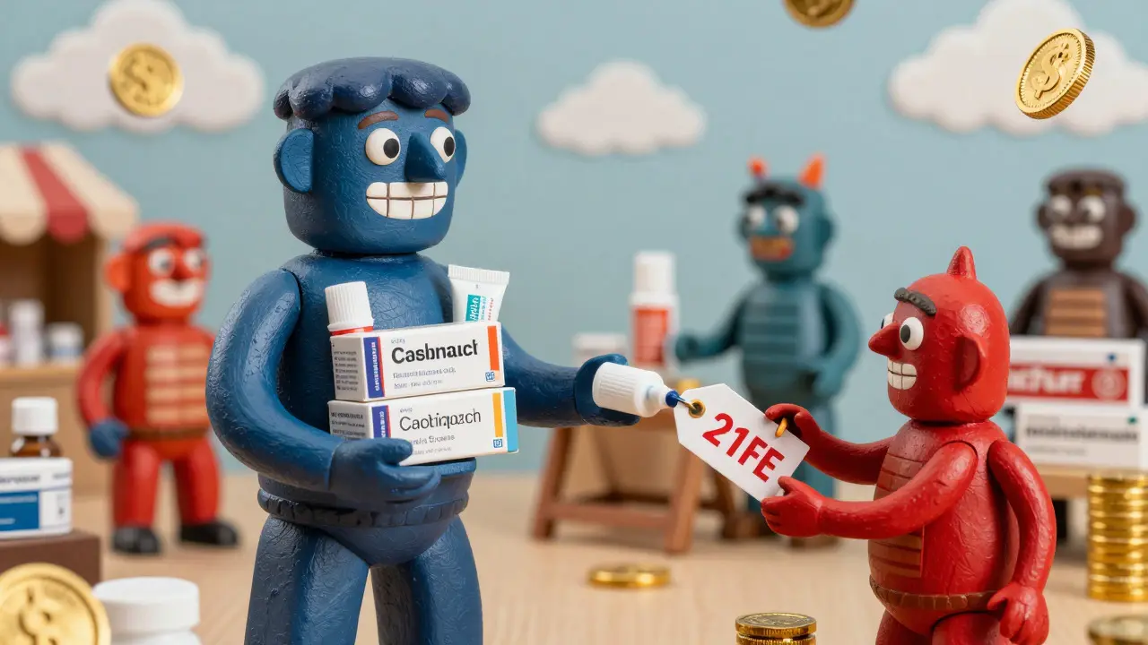 Alebrijes che rappresentano farmacie online in un mercato surreale